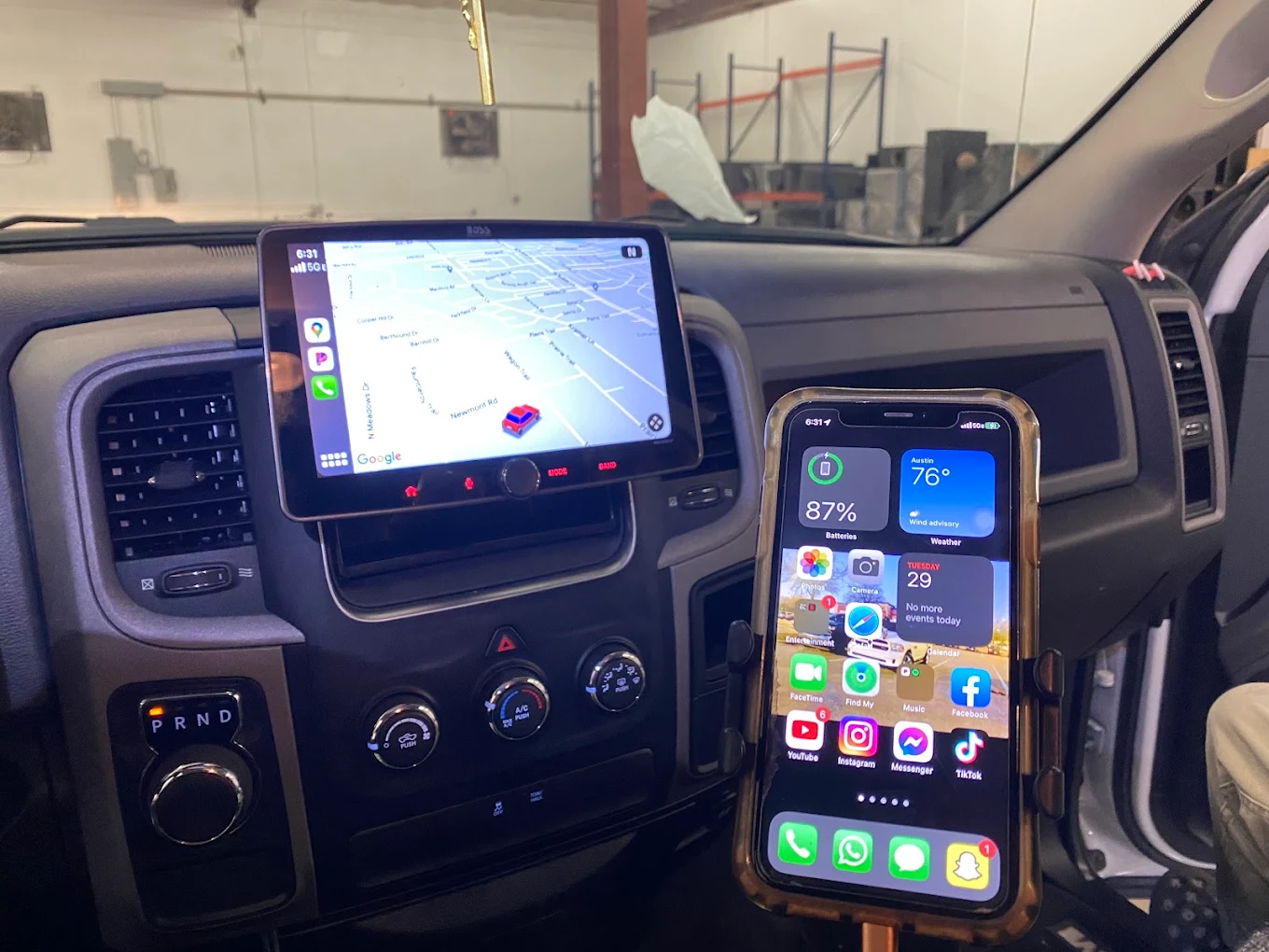 Large CarPlay display installed in a Ram truck