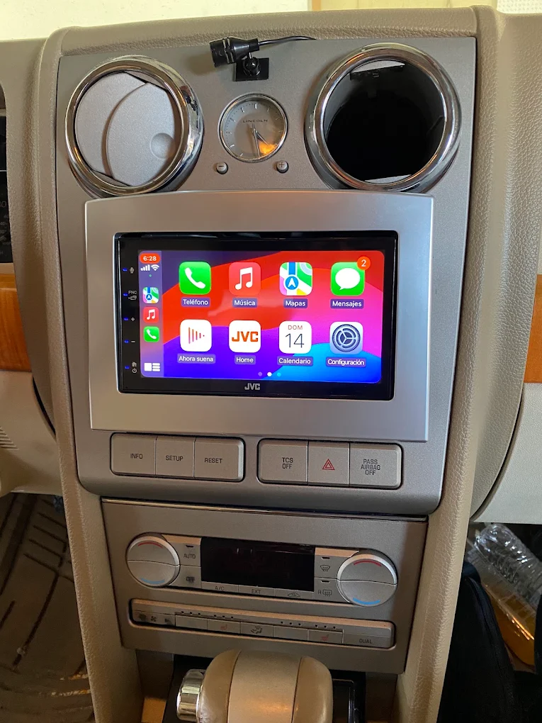 JVC touchscreen stereo professionally installed in a Lincoln